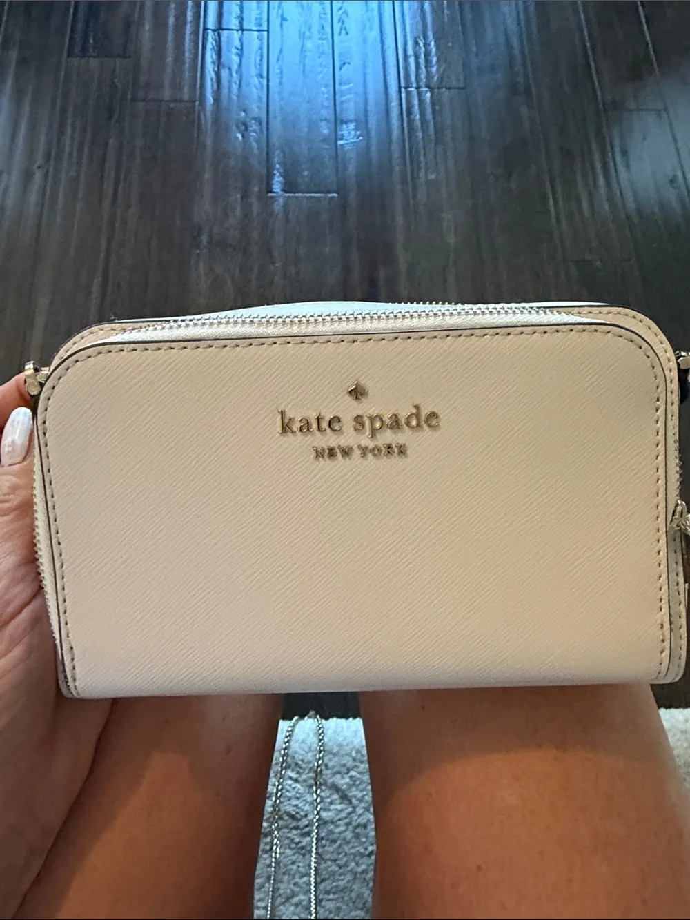 kate spade Cream Leather Crossbody with Gold Logo